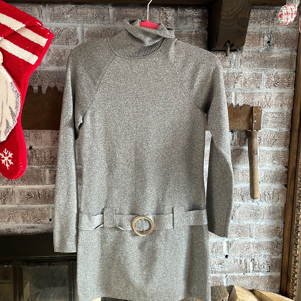 Silver/Metallic retro turtle neck dress